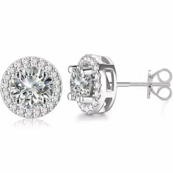 Certified 4ct. t.w. Moissanite Diamond Round Halo Stud Earrings NEW - Picture 3 of 13